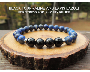  Black Tourmaline and Lapis Lazuli Elastic Bracelet by Rock My Zen